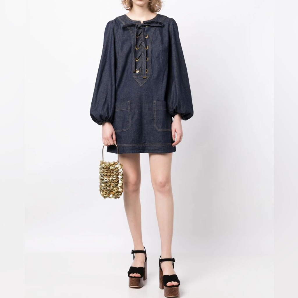 Zimmermann | Devi Denim Lace-Up Tunic Mini Dress | Au1 / Us6